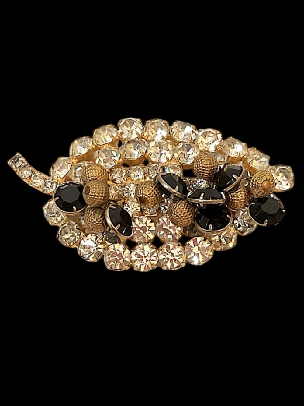 Vintage Rhinestone Leaf Tassel Brooch Multi Color